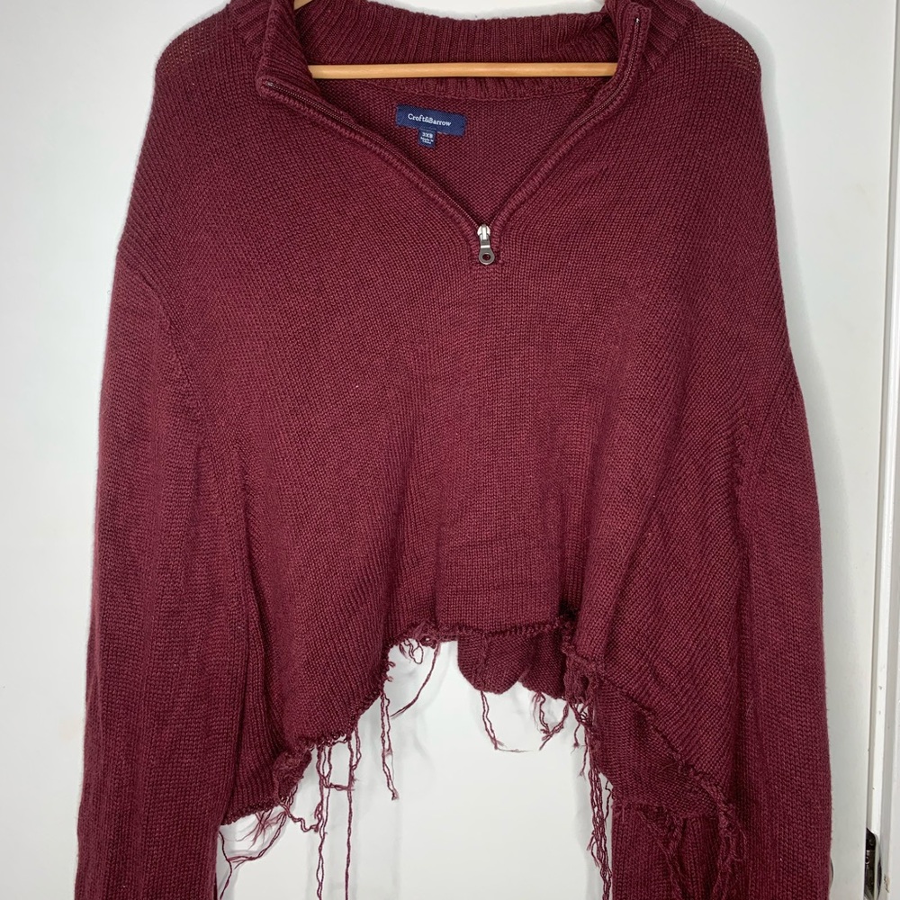 Burgundy, distressed, cozy sweater